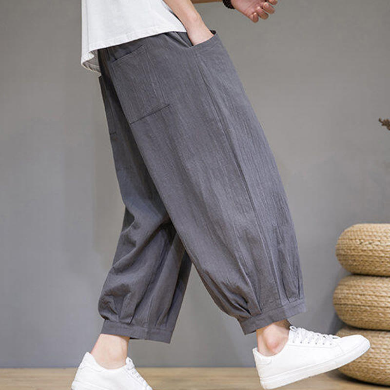 Pantalones harén casuales de algodón Buddha Stones para hombre, de largo 7-8, con bolsillos - image 6