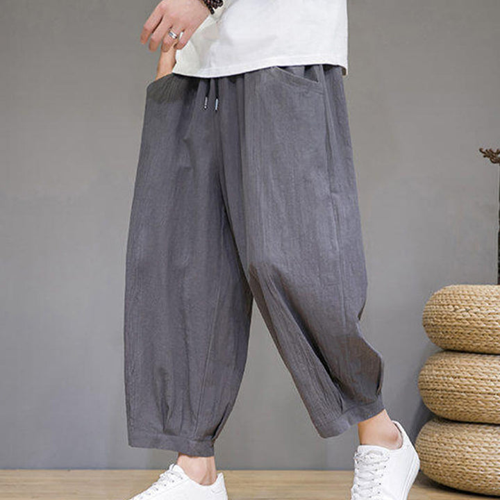 Pantalones harén casuales de algodón Buddha Stones para hombre, de largo 7-8, con bolsillos - Gris oscuro - US/UK/AU46, EU56 (5XL) - image 0