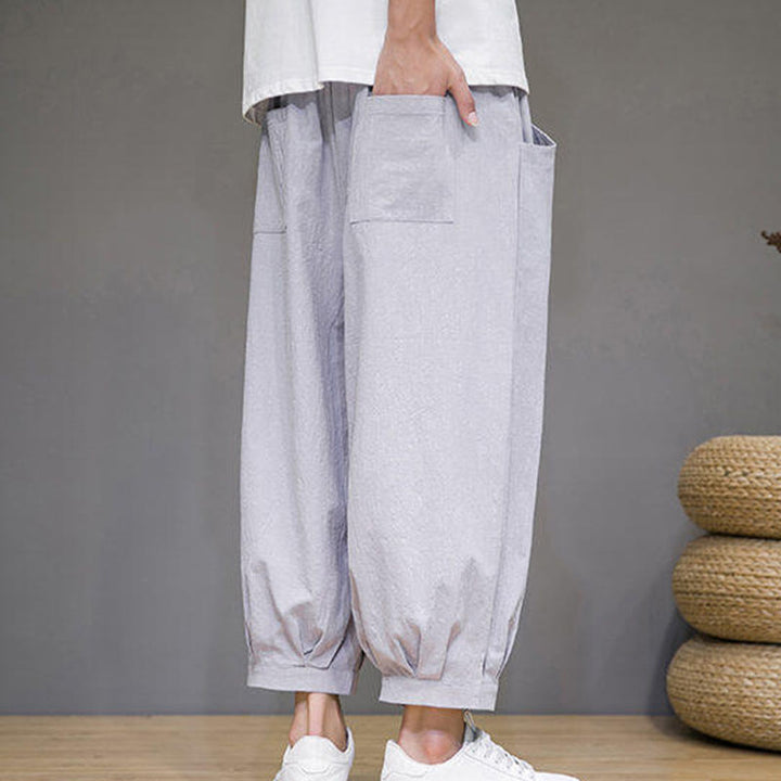 Pantalones harén casuales de algodón Buddha Stones para hombre, de largo 7-8, con bolsillos - image 11