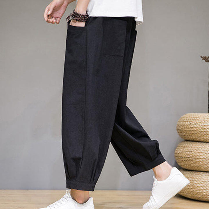 Pantalones harén casuales de algodón Buddha Stones para hombre, de largo 7-8, con bolsillos - image 22