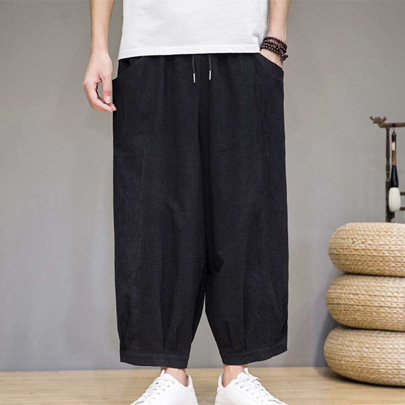 Pantalones harén casuales de algodón Buddha Stones para hombre, de largo 7-8, con bolsillos - Negro - US/UK/AU46, EU56 (5XL) - image 18