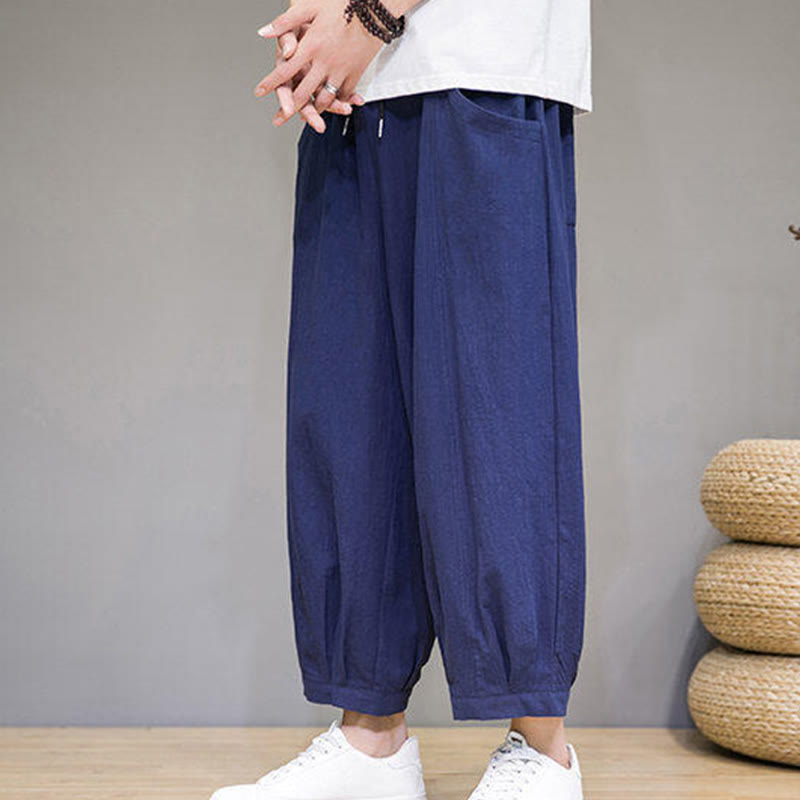 Pantalones harén casuales de algodón Buddha Stones para hombre, de largo 7-8, con bolsillos - image 35