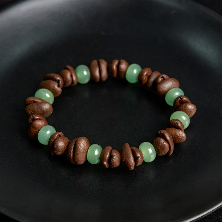 Pulsera de cuentas de jade Huanglong con granos de café natural y aventurina verde de Buddha Stones - image 4