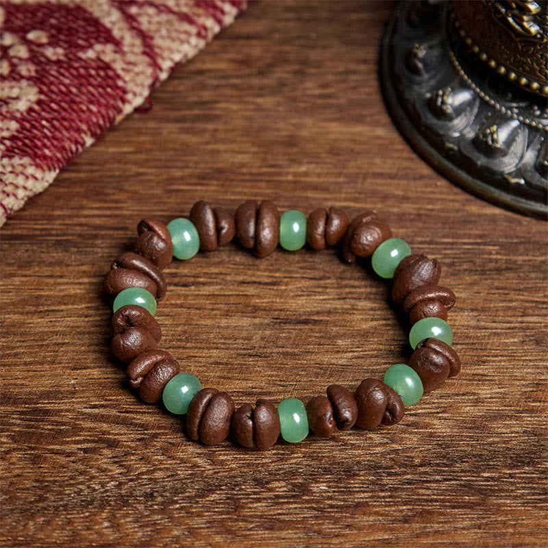 Pulsera de cuentas de jade Huanglong con granos de café natural y aventurina verde de Buddha Stones - Grano de café y aventurina verde (circunferencia de la muñeca: 16 cm) - image 1