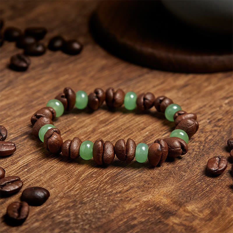 Pulsera de cuentas de jade Huanglong con granos de café natural y aventurina verde de Buddha Stones - image 3