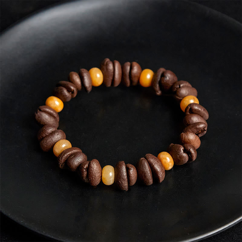 Pulsera de cuentas de jade Huanglong con granos de café natural y aventurina verde de Buddha Stones - image 9