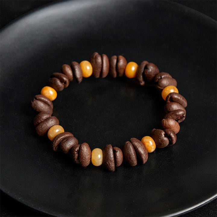 Pulsera de cuentas de jade Huanglong con granos de café natural y aventurina verde de Buddha Stones - image 9