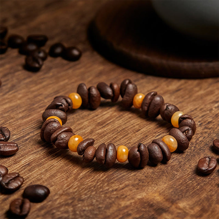 Pulsera de cuentas de jade Huanglong con granos de café natural y aventurina verde de Buddha Stones - image 8