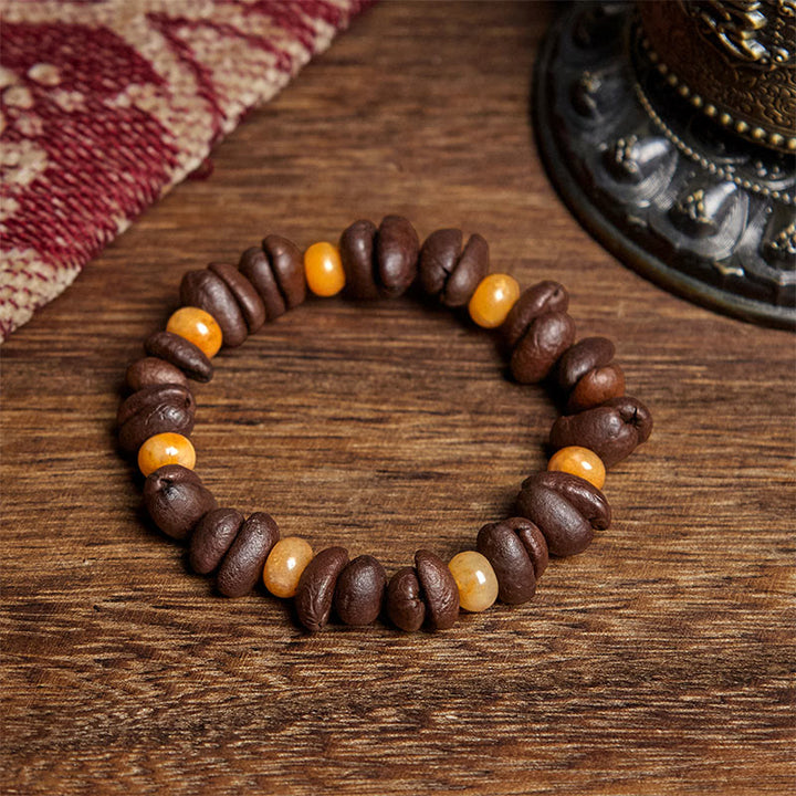 Pulsera de cuentas de jade Huanglong con granos de café natural y aventurina verde de Buddha Stones - Grano de café y jade Huanglong (circunferencia de la muñeca: 16 cm) - image 6