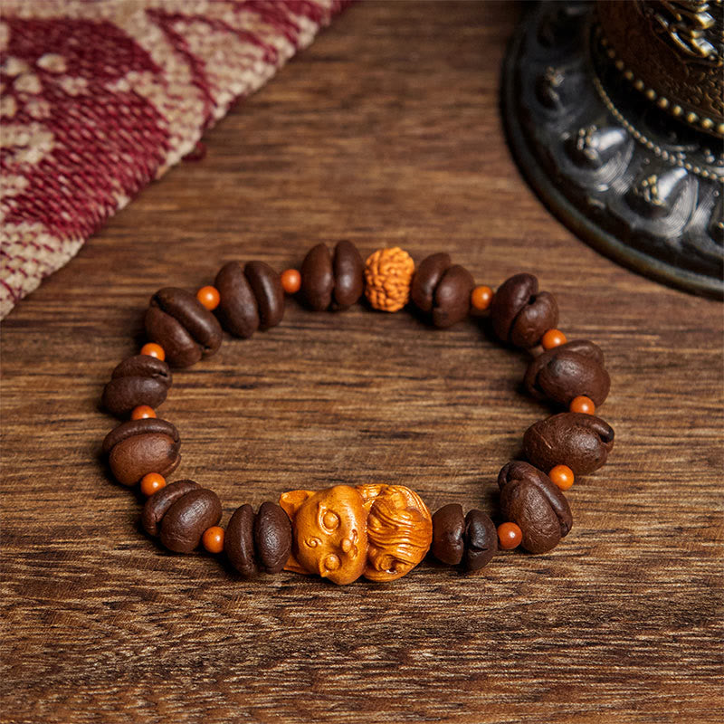 Buddha Stones Pulsera de madera de wengué con granos de café y zorro natural - Grano de café (circunferencia de la muñeca: 17,5 cm) - image 1