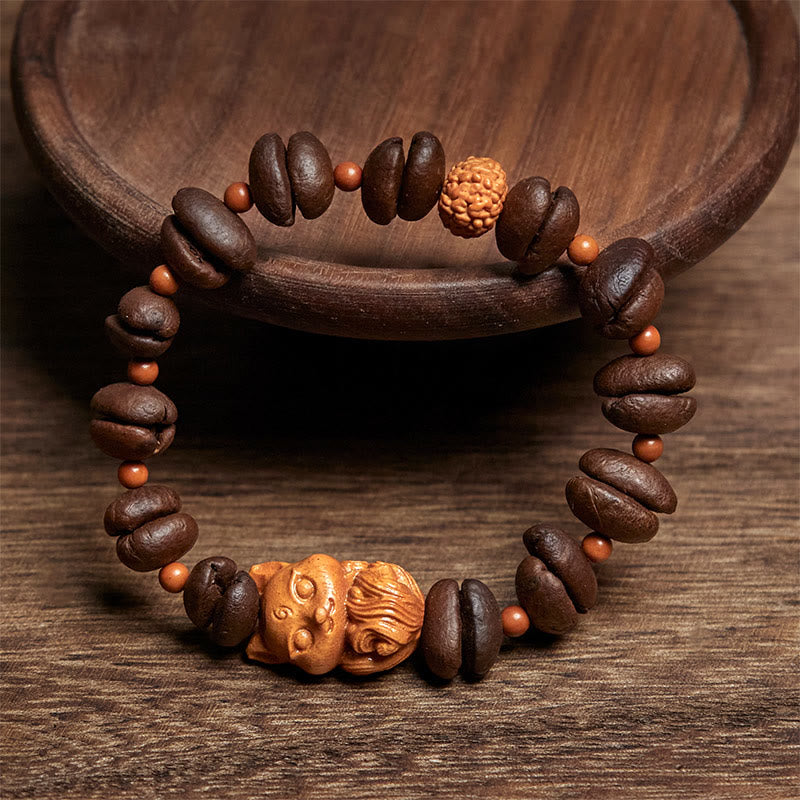 Buddha Stones Pulsera de madera de wengué con granos de café y zorro natural - image 2