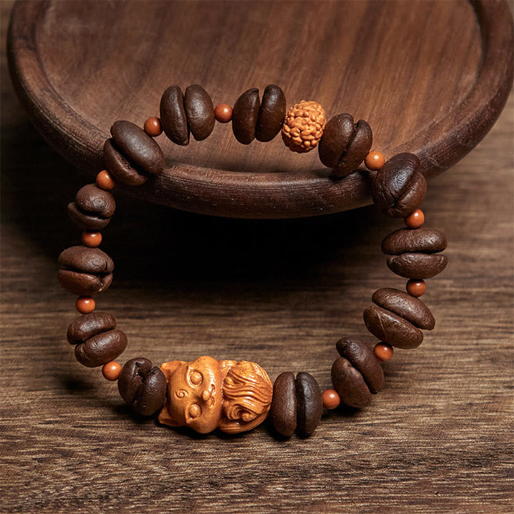 Buddha Stones Pulsera de madera de wengué con granos de café y zorro natural - image 2