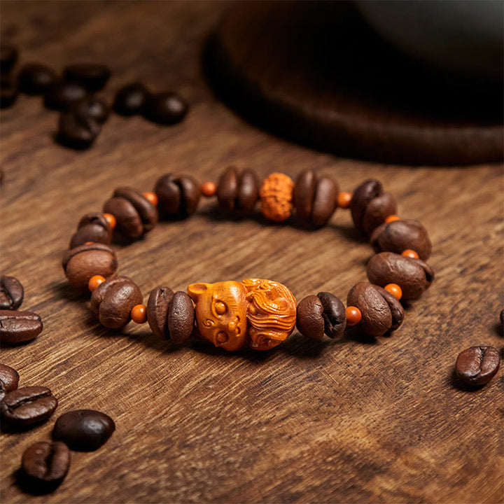 Buddha Stones Pulsera de madera de wengué con granos de café y zorro natural - image 3