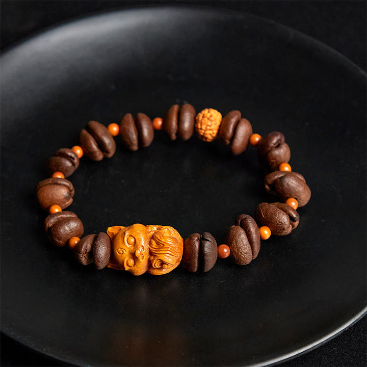 Buddha Stones Pulsera de madera de wengué con granos de café y zorro natural - image 4