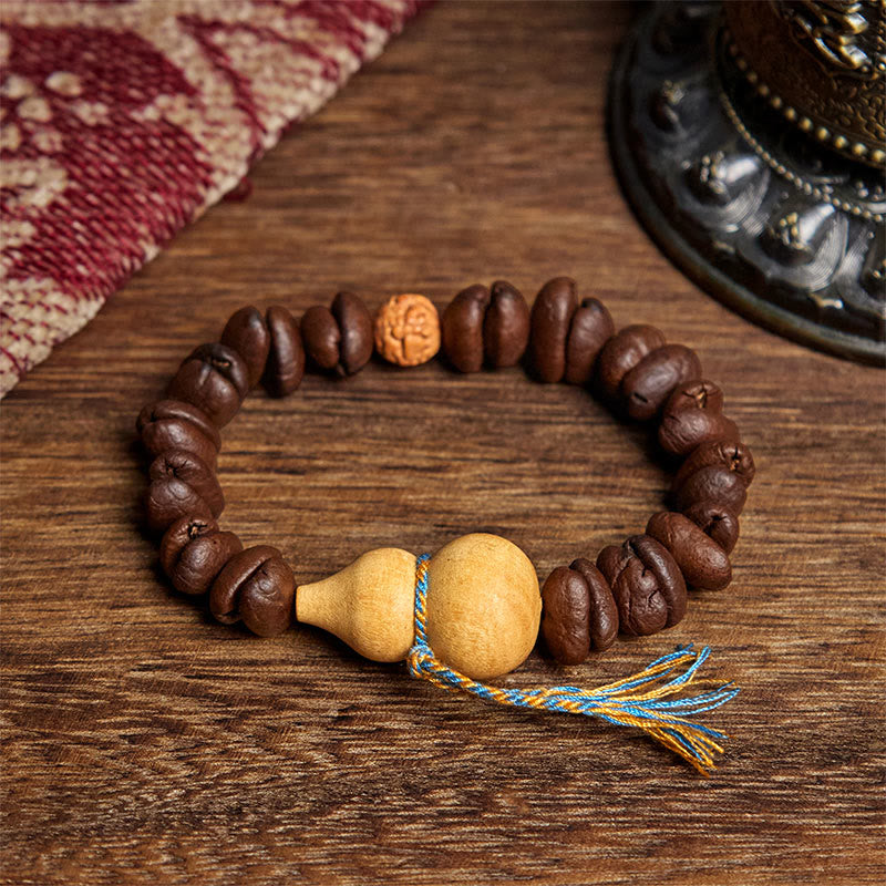 Pulsera de granos de café y calabaza natural con Buddha Stones - Grano de café (circunferencia de la muñeca: 17,5 cm) - image 1