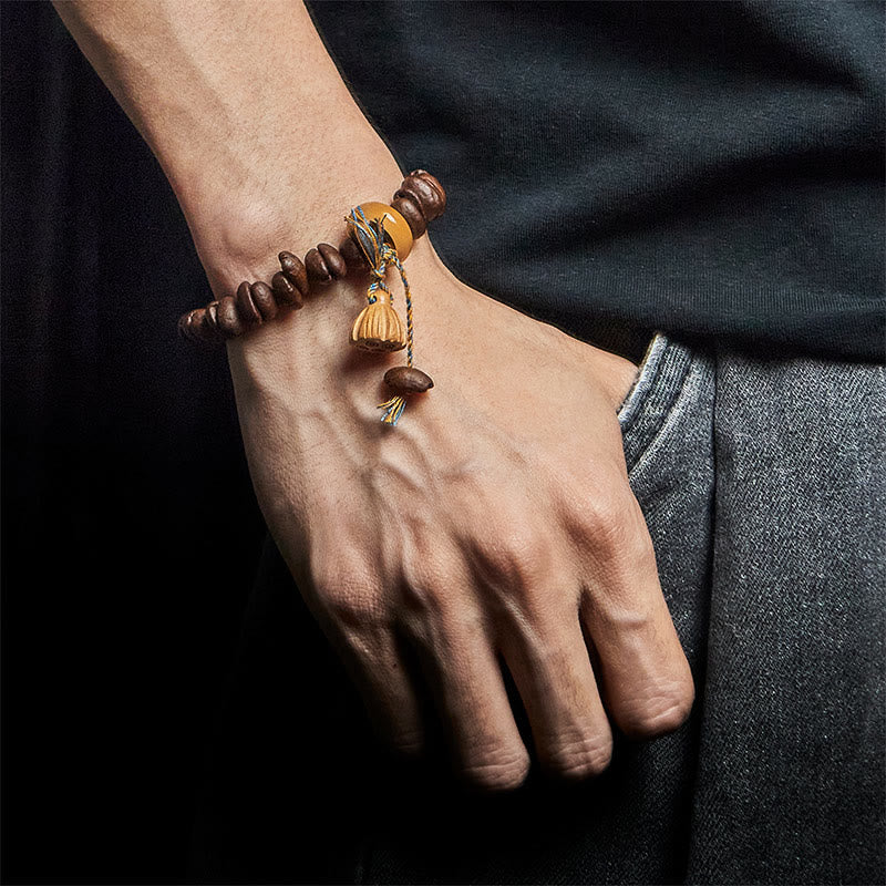 Pulsera de semillas de bodhi de madera de wengué con semillas de loto natural y granos de café de Buddha Stones - image 5