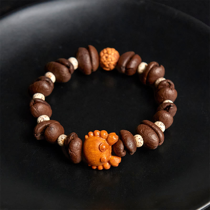 Pulsera de madera de wengué hecha a mano con Buddha Stones, cangrejo, monedas de cobre, granos de café - image 4