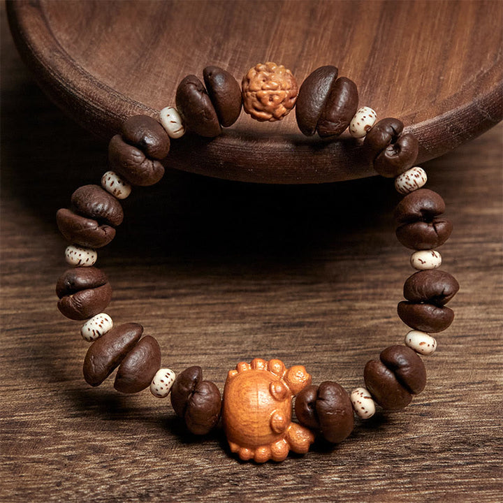 Pulsera de madera de wengué hecha a mano con Buddha Stones, cangrejo, monedas de cobre, granos de café - image 2