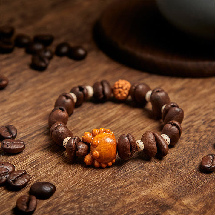 Pulsera de madera de wengué hecha a mano con Buddha Stones, cangrejo, monedas de cobre, granos de café - image 3