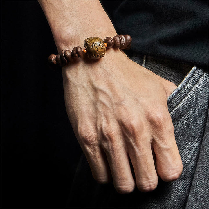 Pulsera de sándalo con granos de café auténticos y gato de la suerte hecha a mano con Buddha Stones - image 5