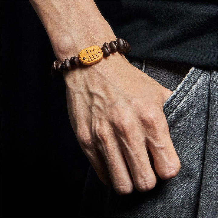 Pulsera de madera de wengué con granos de café auténticos y espina de pescado hecha a mano con Buddha Stones - image 5