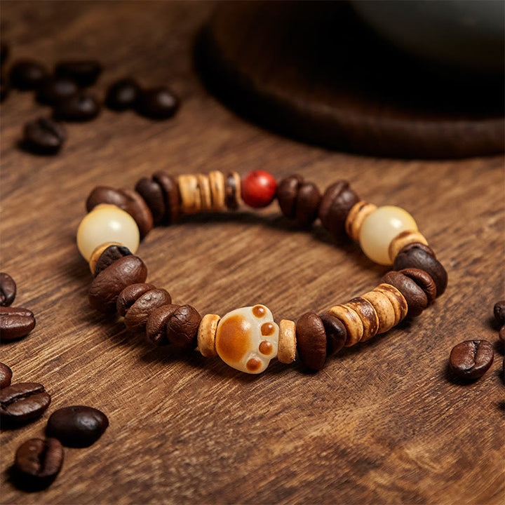 Pulsera de semillas de bodhi con granos de café y pata de gato hecha a mano con Buddha Stones - image 3