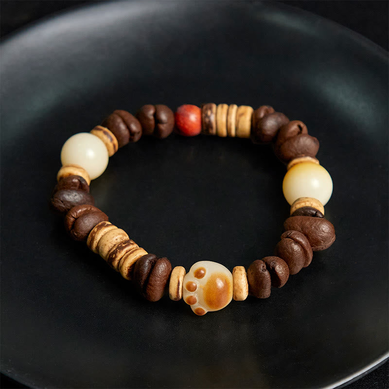 Pulsera de semillas de bodhi con granos de café y pata de gato hecha a mano con Buddha Stones - image 4