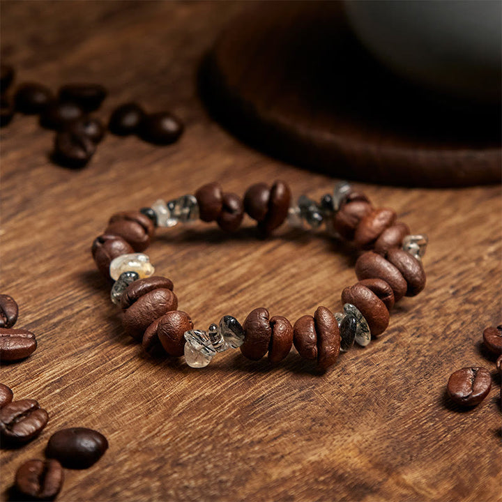 Pulsera de Buddha Stones con granos de café naturales, obsidiana negra y cuarzo rutilado. - image 9