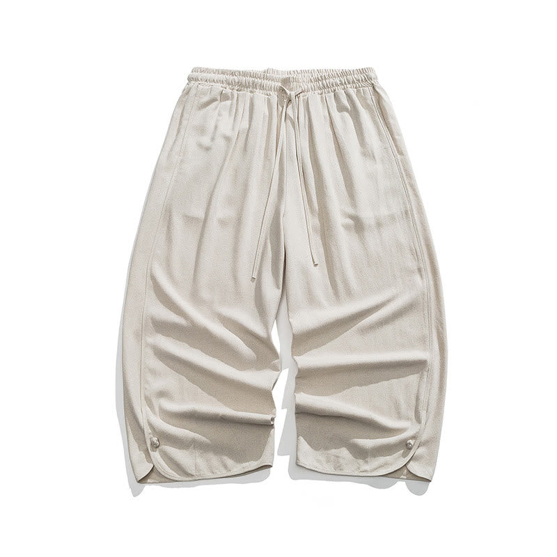 Pantalones casuales holgados de algodón y lino con botones de rana para hombre, de Buddha Stones, con bolsillos, talla 7-8 - image 2