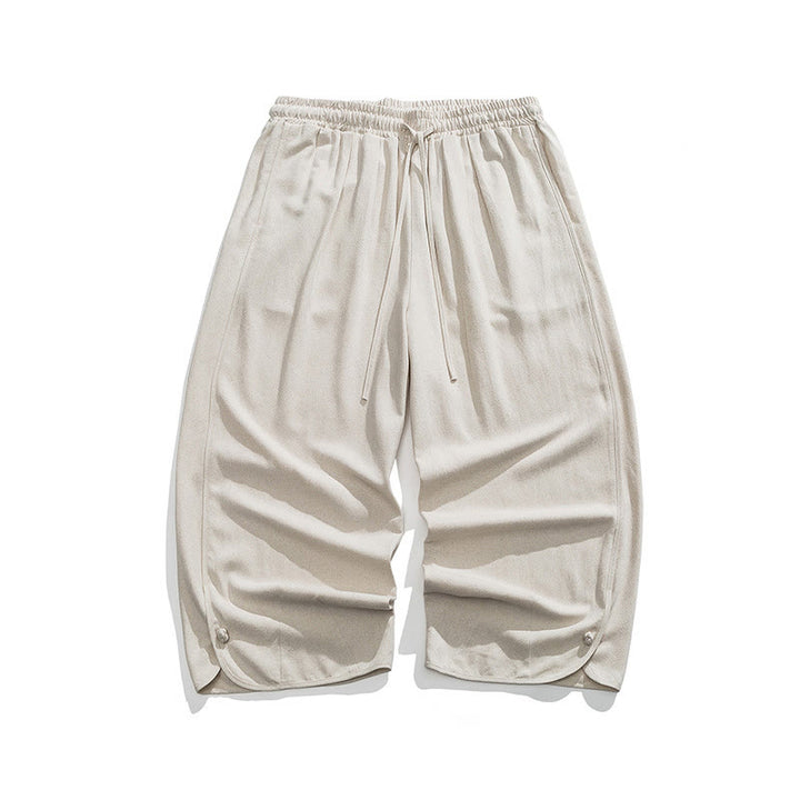 Pantalones casuales holgados de algodón y lino con botones de rana para hombre, de Buddha Stones, con bolsillos, talla 7-8 - image 1