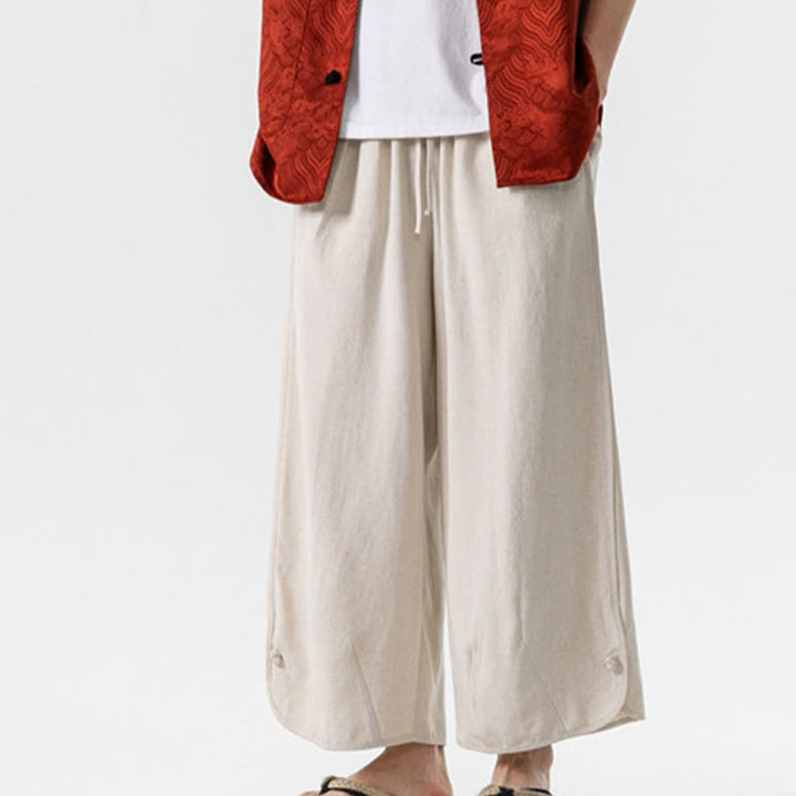 Pantalones casuales holgados de algodón y lino con botones de rana para hombre, de Buddha Stones, con bolsillos, talla 7-8 - Beige - US/UK/AU46, EU56 (5XL) - image 0