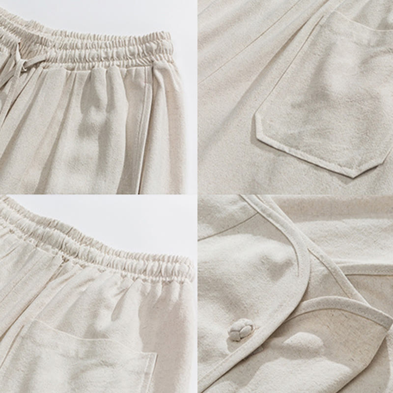 Pantalones casuales holgados de algodón y lino con botones de rana para hombre, de Buddha Stones, con bolsillos, talla 7-8 - image 9