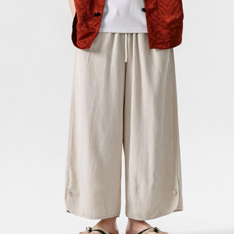 Pantalones casuales holgados de algodón y lino con botones de rana para hombre, de Buddha Stones, con bolsillos, talla 7-8 - image 6