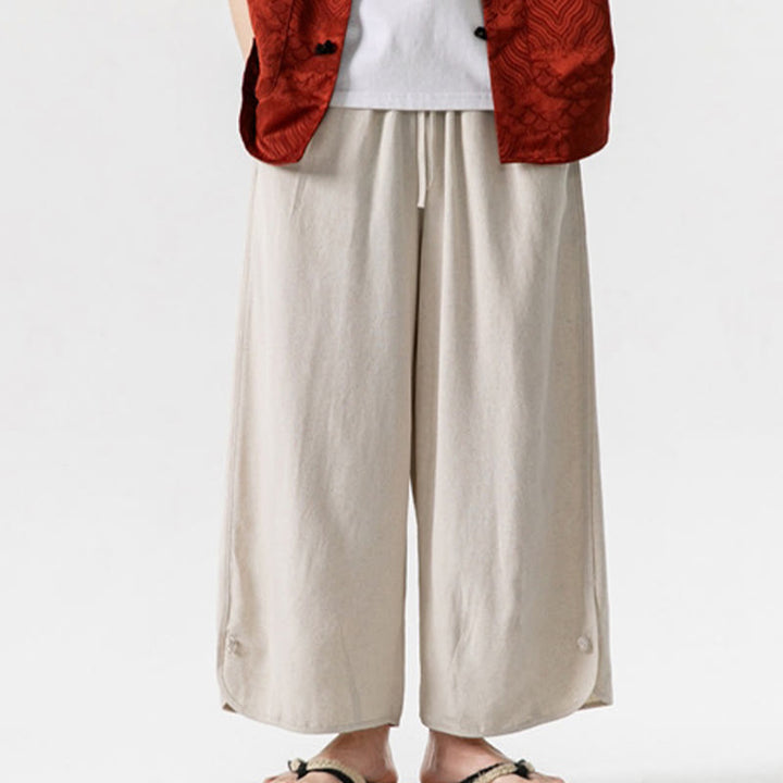 Pantalones casuales holgados de algodón y lino con botones de rana para hombre, de Buddha Stones, con bolsillos, talla 7-8 - image 6