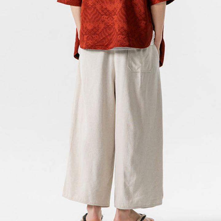 Pantalones casuales holgados de algodón y lino con botones de rana para hombre, de Buddha Stones, con bolsillos, talla 7-8 - image 8