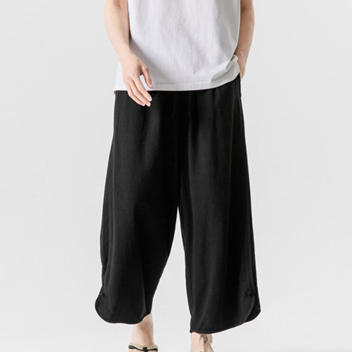 Pantalones casuales holgados de algodón y lino con botones de rana para hombre, de Buddha Stones, con bolsillos, talla 7-8 - image 14