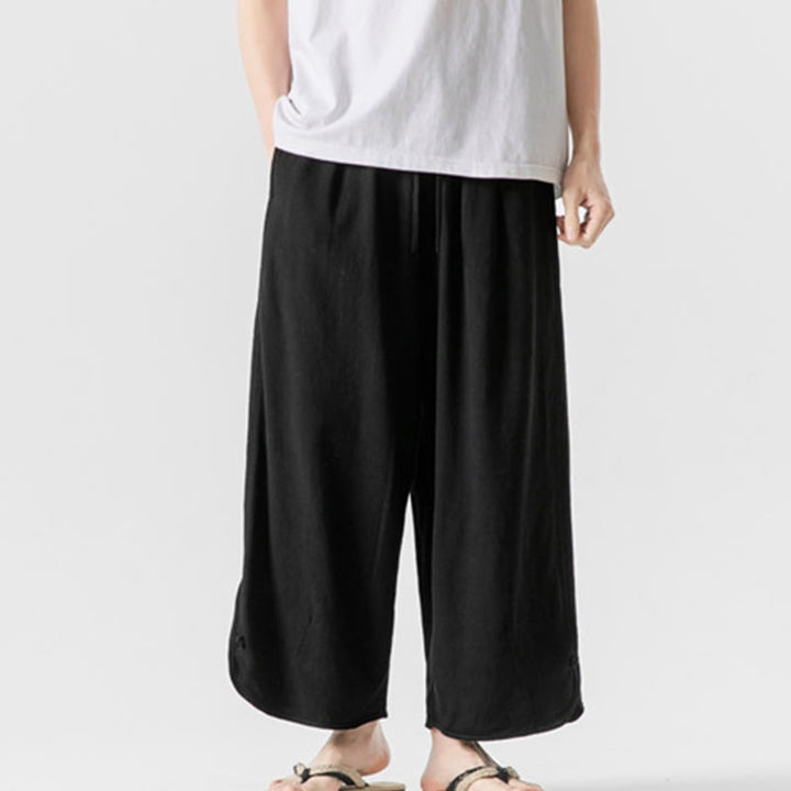 Pantalones casuales holgados de algodón y lino con botones de rana para hombre, de Buddha Stones, con bolsillos, talla 7-8 - Negro - US/UK/AU46, EU56 (5XL) - image 12
