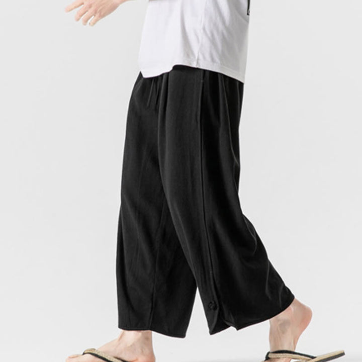 Pantalones casuales holgados de algodón y lino con botones de rana para hombre, de Buddha Stones, con bolsillos, talla 7-8 - image 18