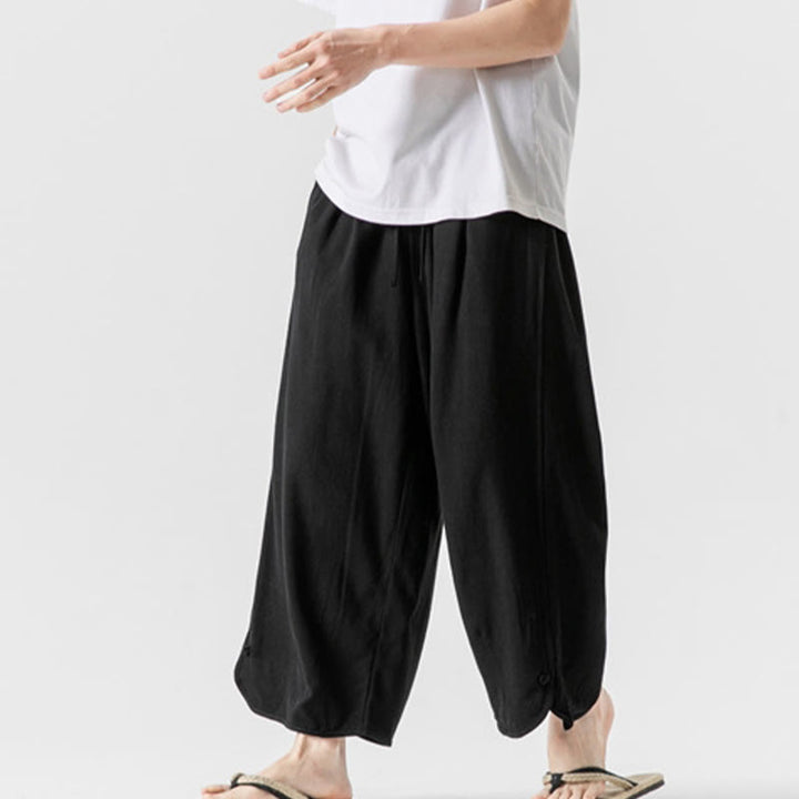 Pantalones casuales holgados de algodón y lino con botones de rana para hombre, de Buddha Stones, con bolsillos, talla 7-8 - image 25