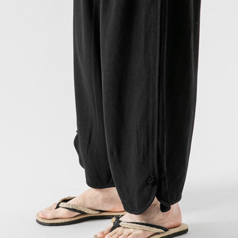 Pantalones casuales holgados de algodón y lino con botones de rana para hombre, de Buddha Stones, con bolsillos, talla 7-8 - image 22