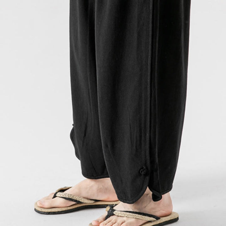 Pantalones casuales holgados de algodón y lino con botones de rana para hombre, de Buddha Stones, con bolsillos, talla 7-8 - image 22