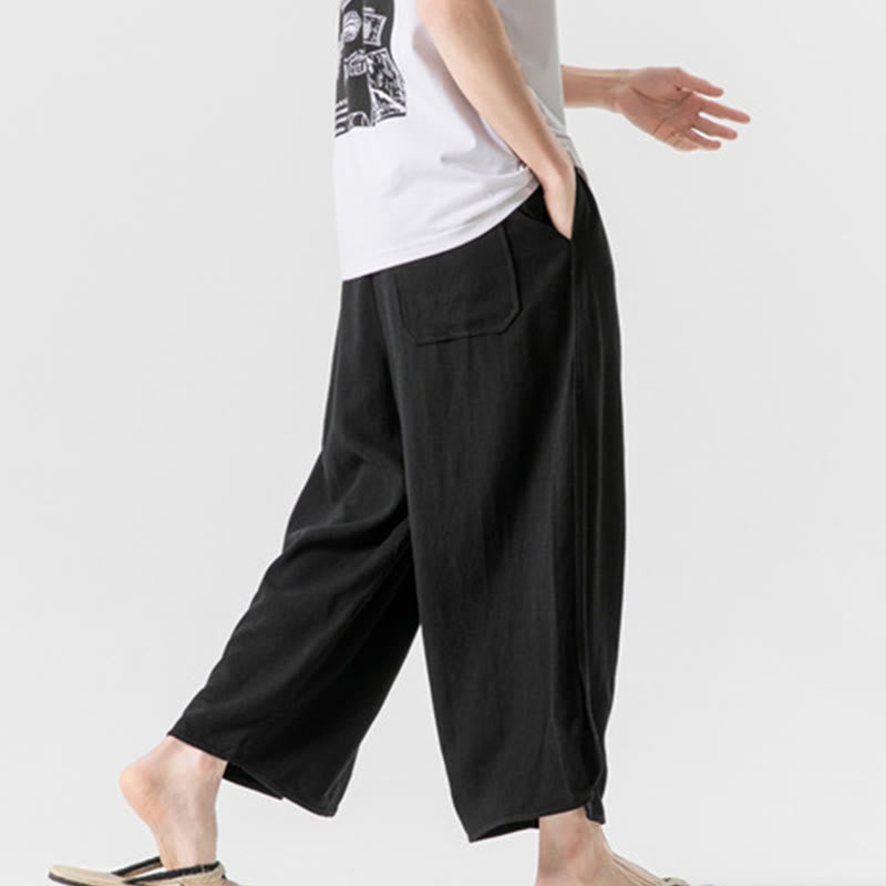 Pantalones casuales holgados de algodón y lino con botones de rana para hombre, de Buddha Stones, con bolsillos, talla 7-8 - image 23