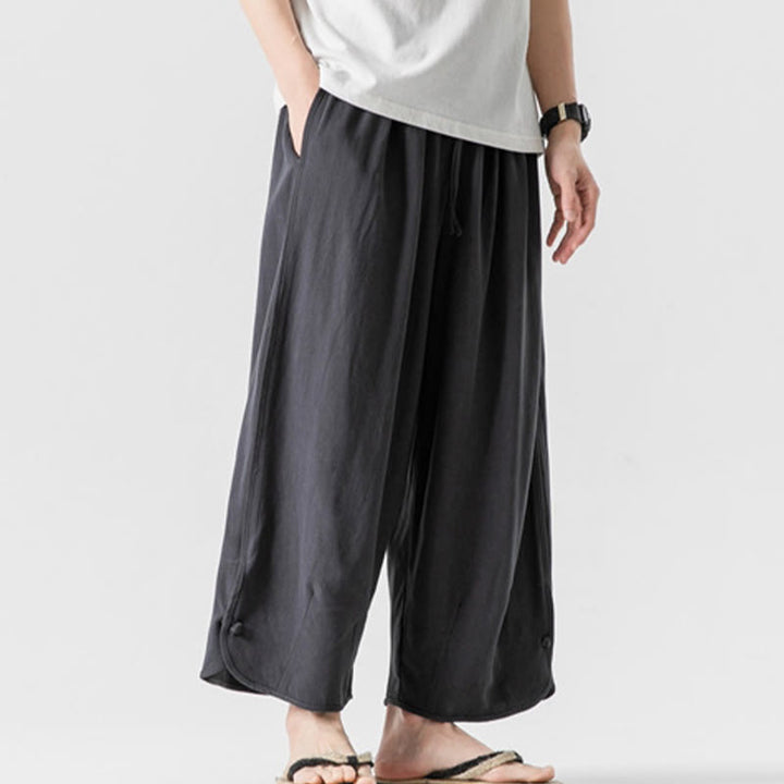 Pantalones casuales holgados de algodón y lino con botones de rana para hombre, de Buddha Stones, con bolsillos, talla 7-8 - image 35