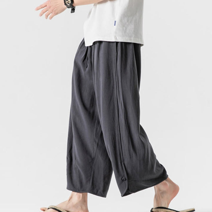 Pantalones casuales holgados de algodón y lino con botones de rana para hombre, de Buddha Stones, con bolsillos, talla 7-8 - image 36