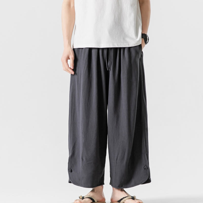 Pantalones casuales holgados de algodón y lino con botones de rana para hombre, de Buddha Stones, con bolsillos, talla 7-8 - image 32