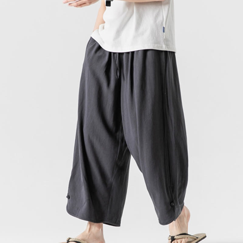 Pantalones casuales holgados de algodón y lino con botones de rana para hombre, de Buddha Stones, con bolsillos, talla 7-8 - image 33