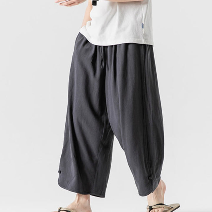 Pantalones casuales holgados de algodón y lino con botones de rana para hombre, de Buddha Stones, con bolsillos, talla 7-8 - image 33
