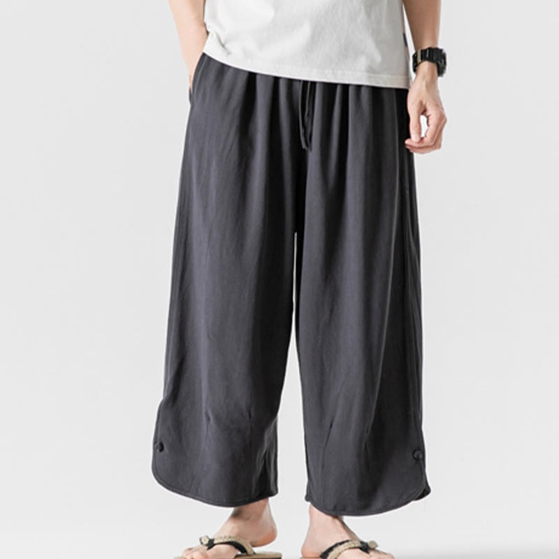 Pantalones casuales holgados de algodón y lino con botones de rana para hombre, de Buddha Stones, con bolsillos, talla 7-8 - Gris oscuro - US/UK/AU46, EU56 (5XL) - image 27