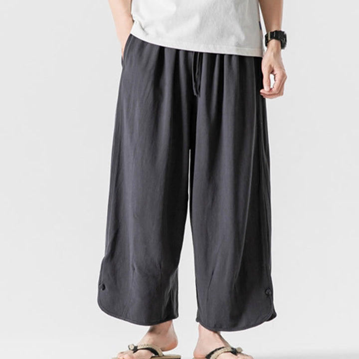 Pantalones casuales holgados de algodón y lino con botones de rana para hombre, de Buddha Stones, con bolsillos, talla 7-8 - Gris oscuro - US/UK/AU46, EU56 (5XL) - image 27