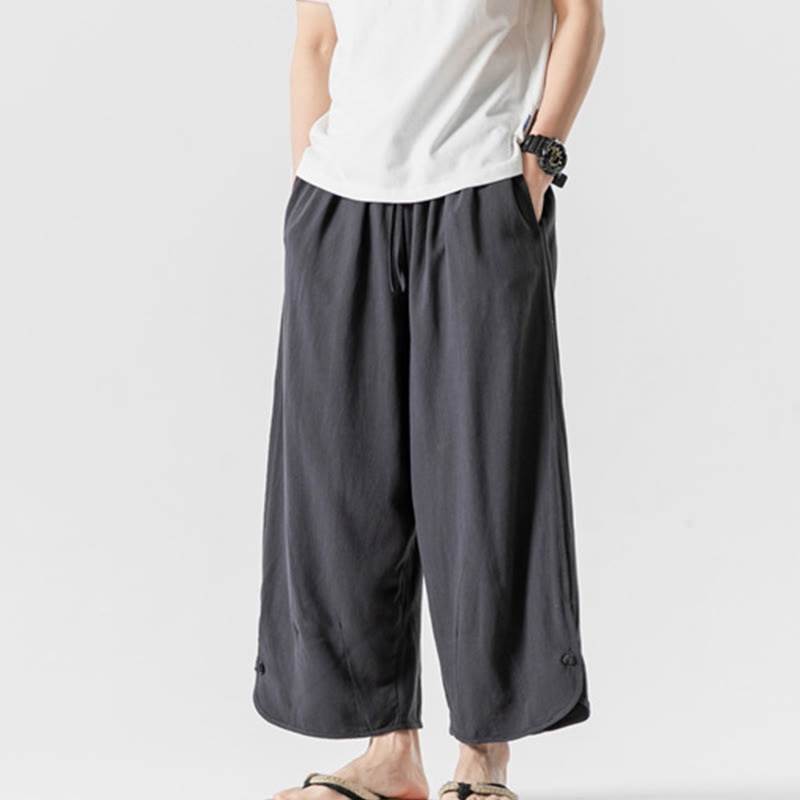 Pantalones casuales holgados de algodón y lino con botones de rana para hombre, de Buddha Stones, con bolsillos, talla 7-8 - image 29